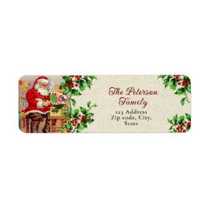 Étiquette Amusant Vintage Victorian Père Noël Atelier Holly