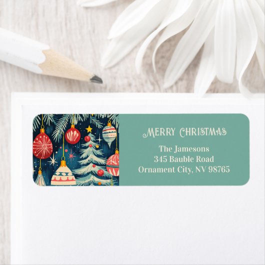 Étiquette Amusants Arbres de Noël rétro Ornements (En situation)