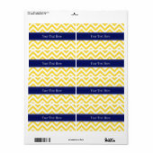 Étiquette Ananas Blanc LG Chevron Marine Nom bleu Monogramme (Feuille entière)