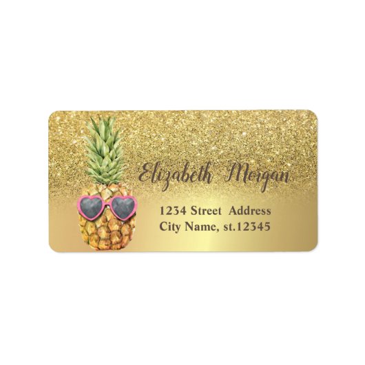 Étiquette Ananas élégant doré pailleté (Devant)