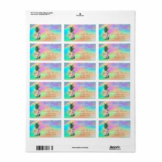 Étiquette Ananas Floral Confetti Holographique coloré (Feuille entière)