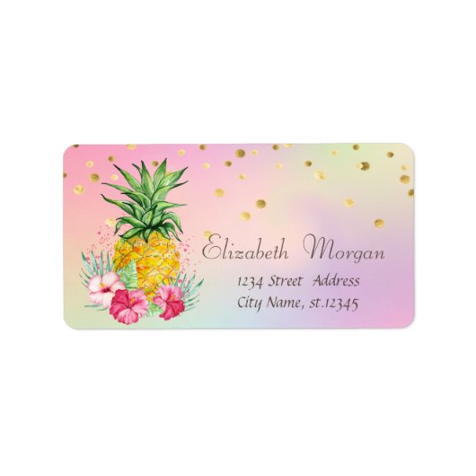 Étiquette Ananas Hibiscus Cool Foil Confetti Holographique (Devant)