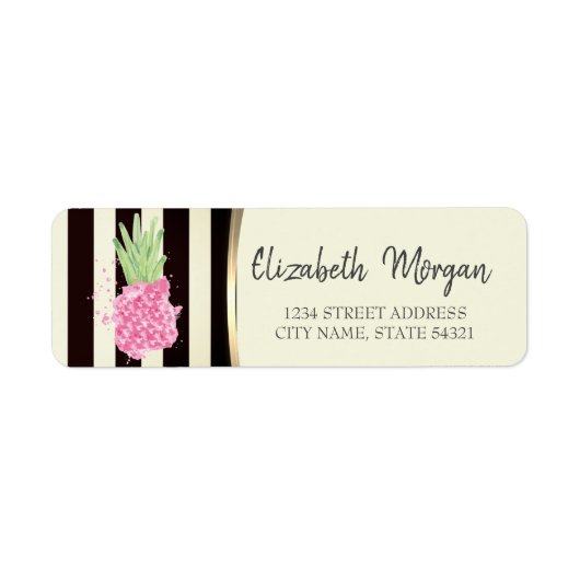 Étiquette Ananas Rose Rayures Noires (Devant)