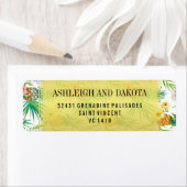 Étiquette Ananas tropical et Hibiscus Destination Mariage (En situation)