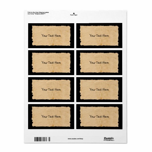 Étiquette Ancien Papier Sur Noir Rectangulaire (Feuille entière)