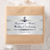 Étiquette Ancre Bleue Marine Nautique Argent Wha Vin Bottle (En situation)