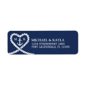 Étiquette Ancre de cordes de coeur bleu marine Mariage de mo (Devant)