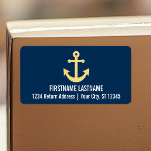 Étiquette Ancre nautique avec Motif de Navy Jaune Chevron