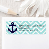 Étiquette Ancre nautique Chevron bleu et blanc (En situation)