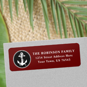 Étiquette Ancre nautique corde Noir Blanc Rouge Adresse