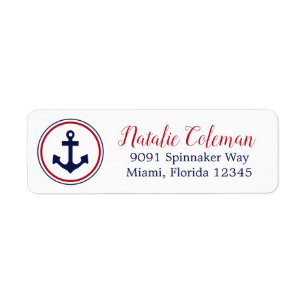 Étiquette Ancre nautique Red & Navy Blue Adresse de retour