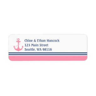 Étiquette Ancre nautique rose de coeur