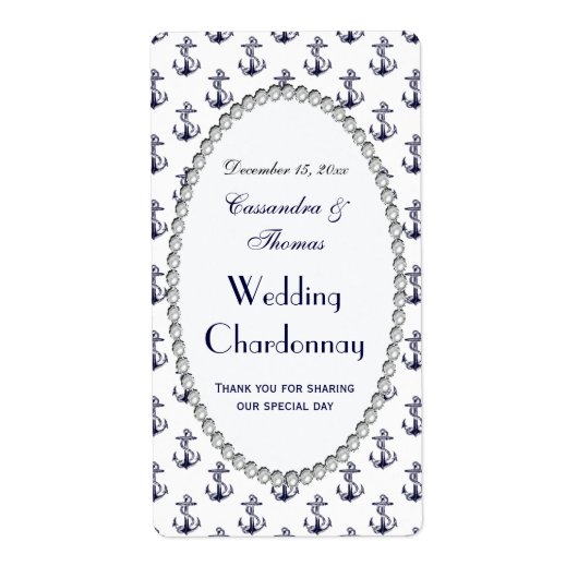 Étiquette Ancres nautiques Motif Pearl V Wine Bottle Étiquet (Devant)