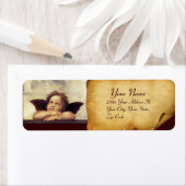 Étiquette ANGE / Cherub ailé, parchemin brun, blanc (En situation)