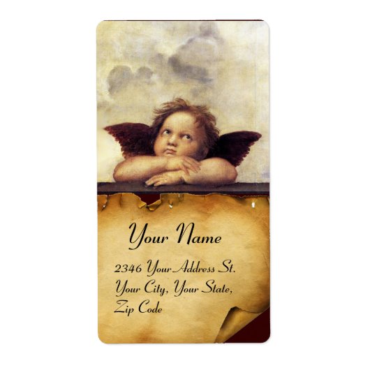 Étiquette ANGE / Chérubin ailé,,parchemin marron,blanc (Devant)