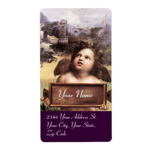 Étiquette ANGE / Chérubin ailé, violet (Devant)