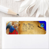 ÉTIQUETTE ANGE DANS LE MONOGRAMME ROUGE ET BLEU D'OR (En situation)