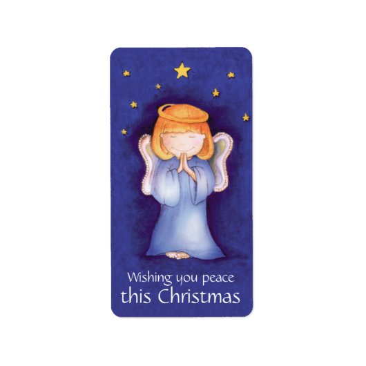 Étiquette Ange de Noël bâton bleu de paix (Devant)