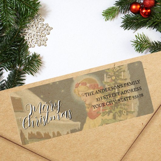 Étiquette Ange de Noël classique vintage