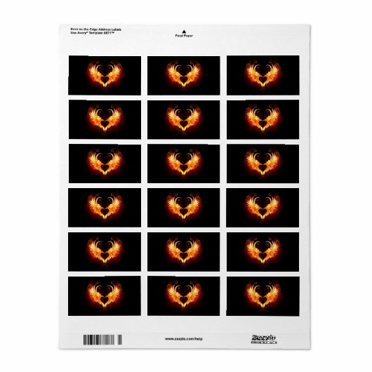 Étiquette Angel Fire Heart with Wings (Feuille entière)