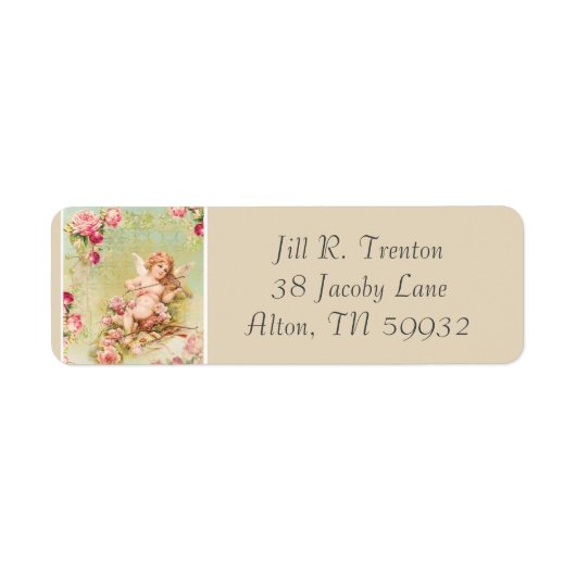 Étiquette Angel jouant d'un violon avec des Roses (Devant)