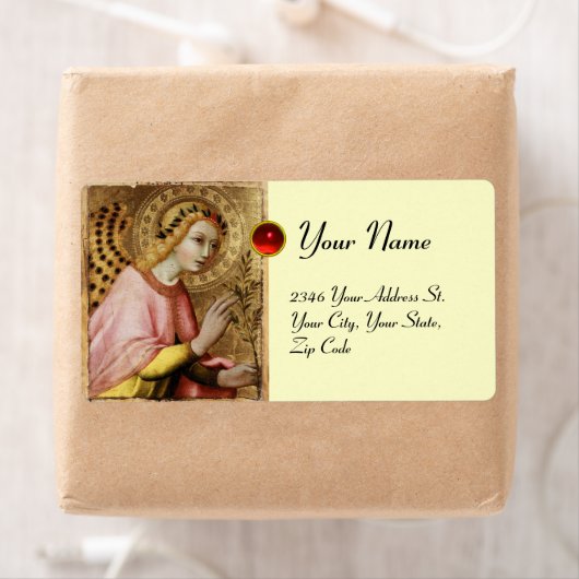 Étiquette ANGÉLE DE L'ANNONCE, Rubis rouge (En situation)