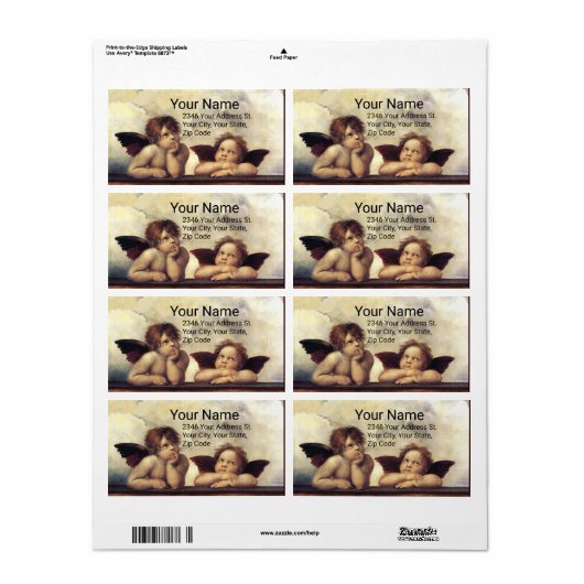 Étiquette ANGES / Chérubins ailés Raffaello Sanzio (Feuille entière)