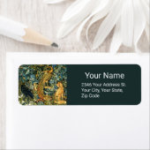 ÉTIQUETTE ANIMAUX FORESTIERS, PEACOCK ET FOX FLORAL VERT (En situation)