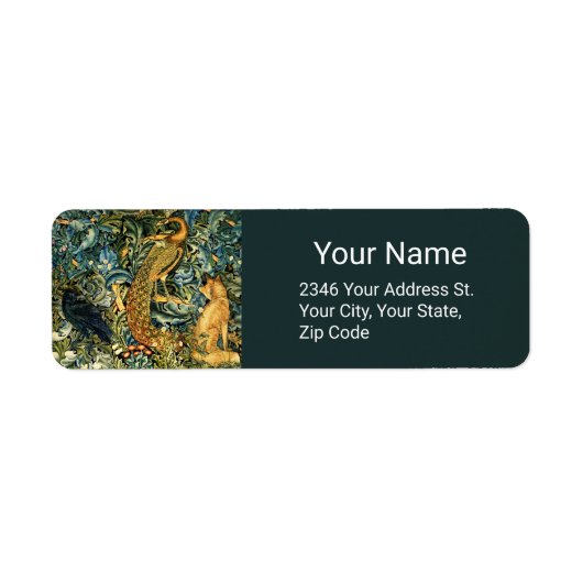 ÉTIQUETTE ANIMAUX FORESTIERS, PEACOCK ET FOX FLORAL VERT (Devant)