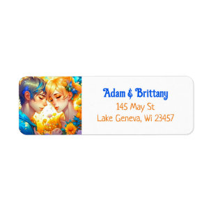 Étiquette Anime Boy and Girl Floral Couple Theme