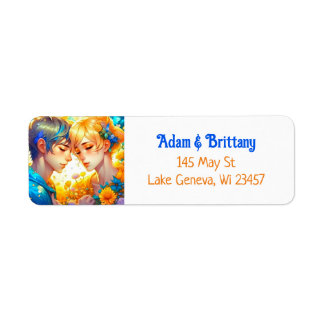 Étiquette Anime Boy and Girl Floral Couple Theme