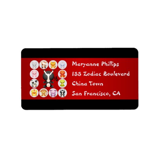 Étiquette Année chinoise Zodiaque du Cheval Rouge et Noir (Devant)