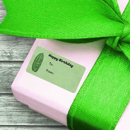 Étiquette Anniversaire Anthropomorphique Pickle Vert Avec Vi