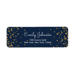 Étiquette Anniversaire confettis bleu marine et feuille d'or