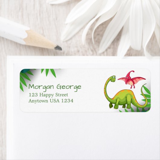 Étiquette Anniversaire de enfant d'aventure Dinosaur Jungle (En situation)