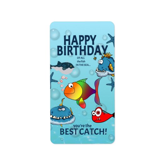 Étiquette Anniversaire de Poisson Drôle (Devant)
