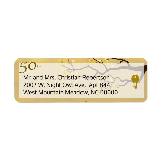 Étiquette Anniversaire d'or Lovebirds (Devant)