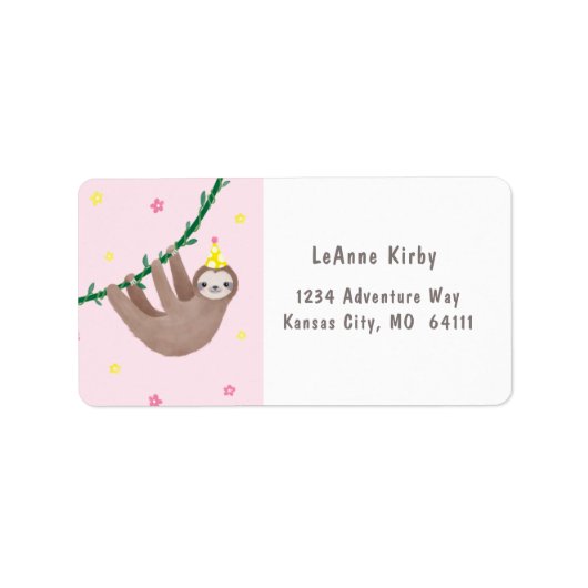 Étiquette Anniversaire du thème Sloth avec pois jaune et bla (Devant)