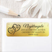 Étiquette Anniversaire Élégant Coeurs Script Initiale Or (En situation)