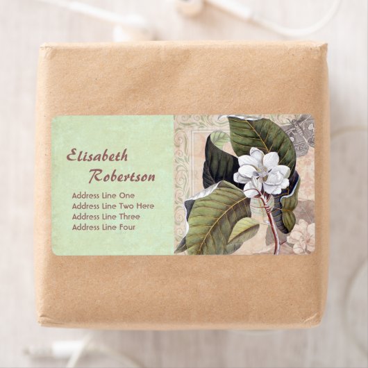 Étiquette Antique Botanique Impression Magnolia Collage (En situation)