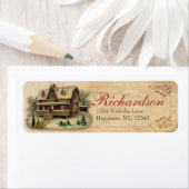 Étiquette Antique Maison d'hiver victorienne scène de Noël (En situation)