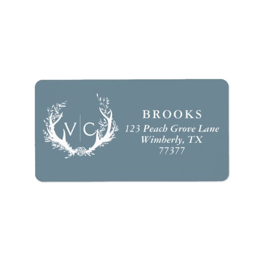 Étiquette Antlers rustiques avec couronne fleurie | Adresse  (Devant)