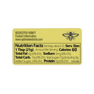 Étiquette Apiary Info Honey Nutrition Facts Straw Gold