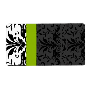 Étiquette Apple Green & Black Bumble Bee Damask Adresse