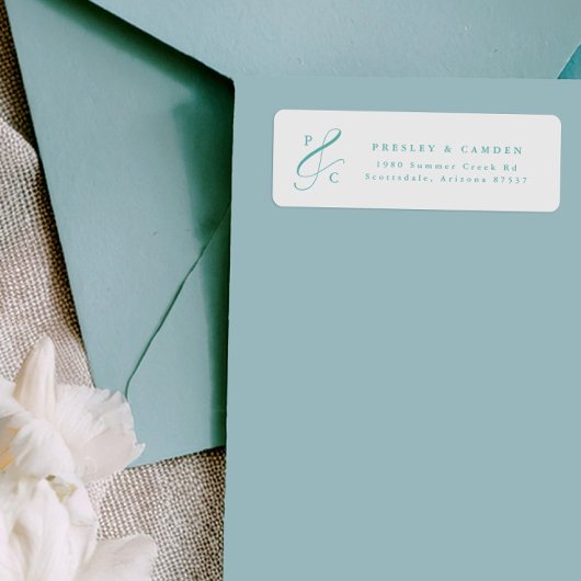 Étiquette Aqua Ampersand Monogram Return Address Labels