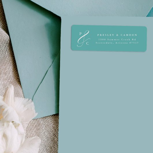 Étiquette Aqua Ampersand Monogram Return Address Labels