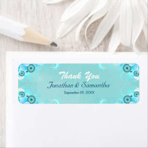 Étiquette Aqua Bleu Turquoise Floral Noir Petit Mariage Favo