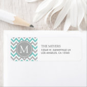 Étiquette Aqua Blue et Grey Modern Chevron avec Monogram (En situation)