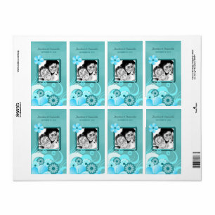 Étiquette Aqua Blue Turquoise Floral Mariage Photo Favoriser