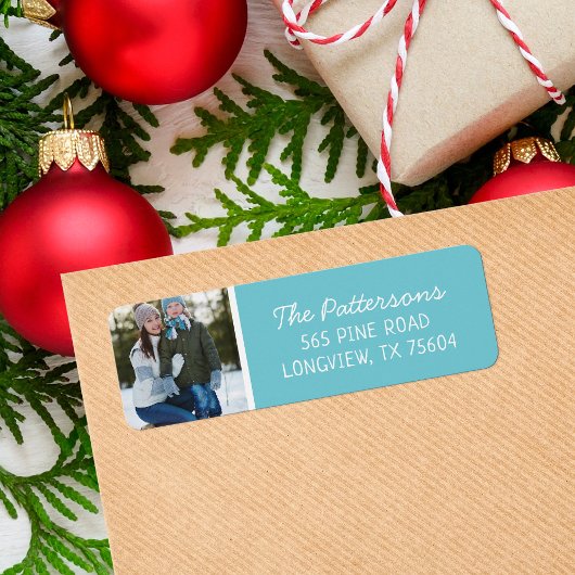 Étiquette Aqua Custom Photo Holiday Adresse de retour